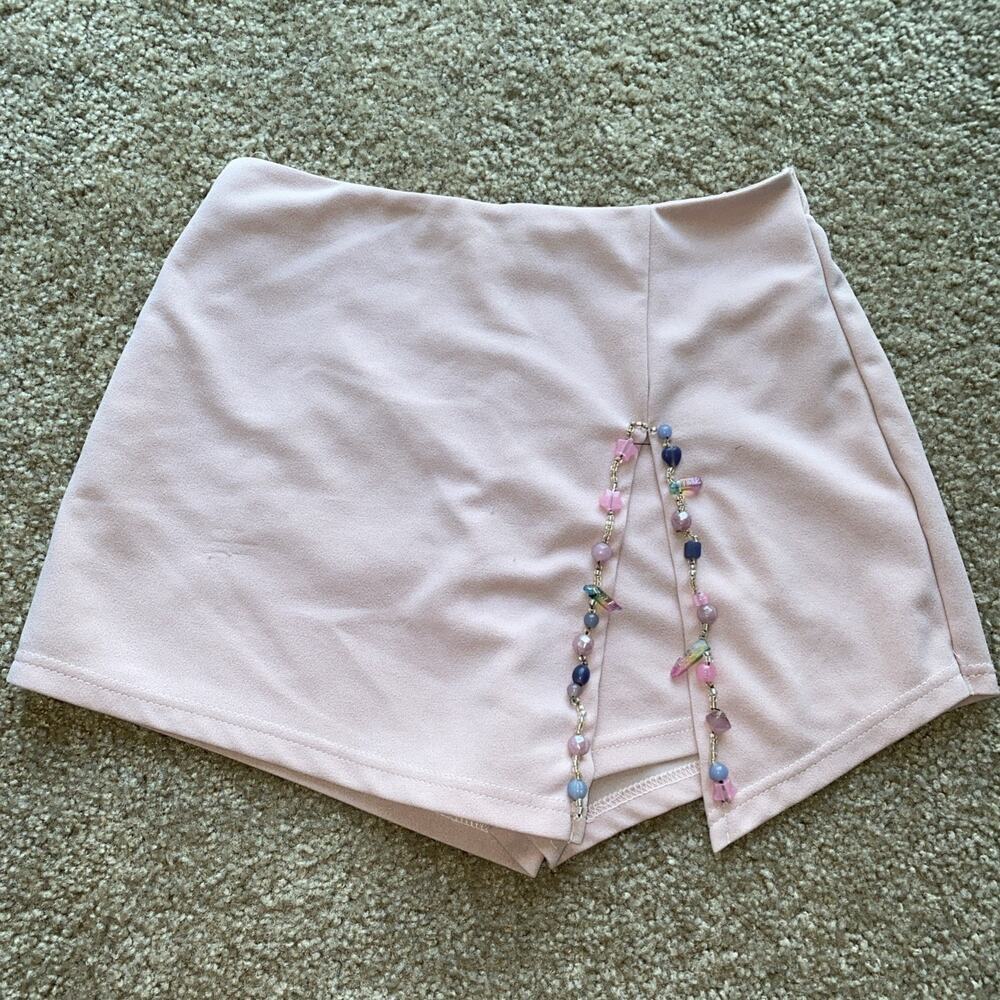 Mini Skort Women’s Size Small Pink Beaded Upcycled Fairycore Girly Hearts